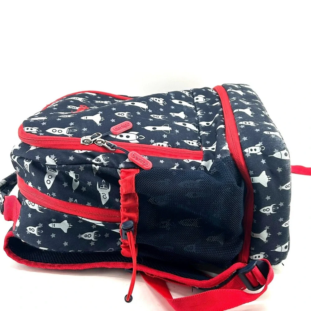 Bentgo Kids Backpack with Insulated Lunch Compartment Rocket Ship Navy Red